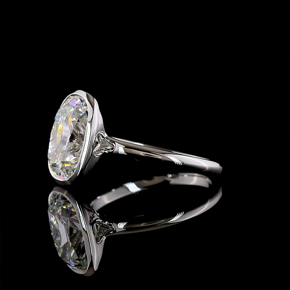 14K White Gold North-South Bezel Set Antique Cushion Cut Lab Diamond Solitaire Ring - 4.10 Carat Total Diamond Weight - Covaloro Fine Jewelry