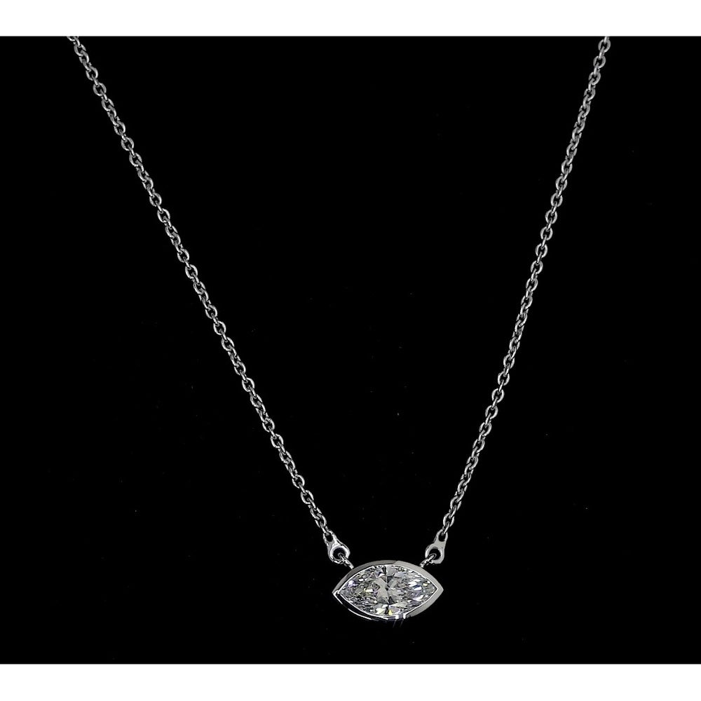 14K White Gold North-South Bezel Set Marquise Cut Lab Diamond Solitaire Pendant - 0.97 Carats Total Diamond Weight - Covaloro Fine Jewelry