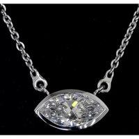 14K White Gold North-South Bezel Set Marquise Cut Lab Diamond Solitaire Pendant - 0.97 Carats Total Diamond Weight - Covaloro Fine Jewelry