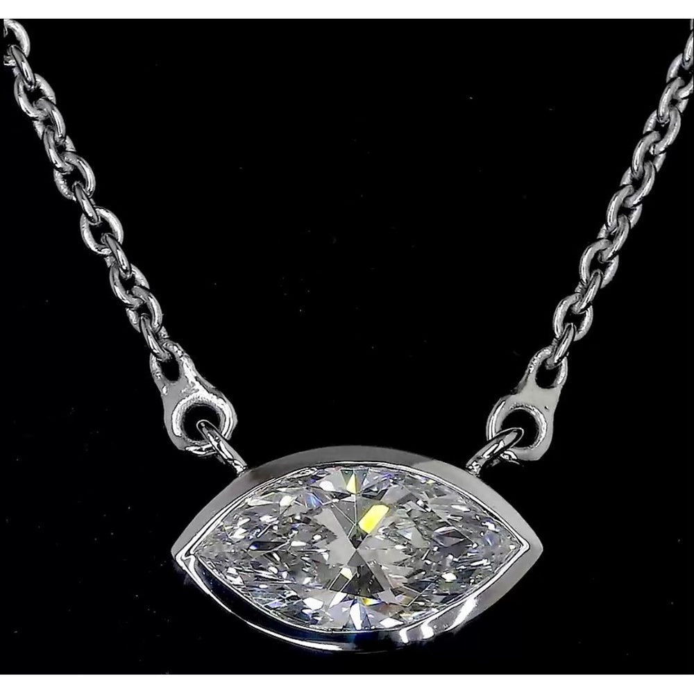 14K White Gold North-South Bezel Set Marquise Cut Lab Diamond Solitaire Pendant - 0.97 Carats Total Diamond Weight - Covaloro Fine Jewelry