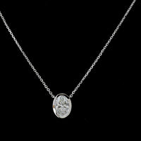 14K White Gold North-South Bezel Set Oval Lab Diamond Solitaire Pendant - 1.00 Carat Total Weight, D IF Clarity with IGI Certification - Covaloro Fine Jewelry