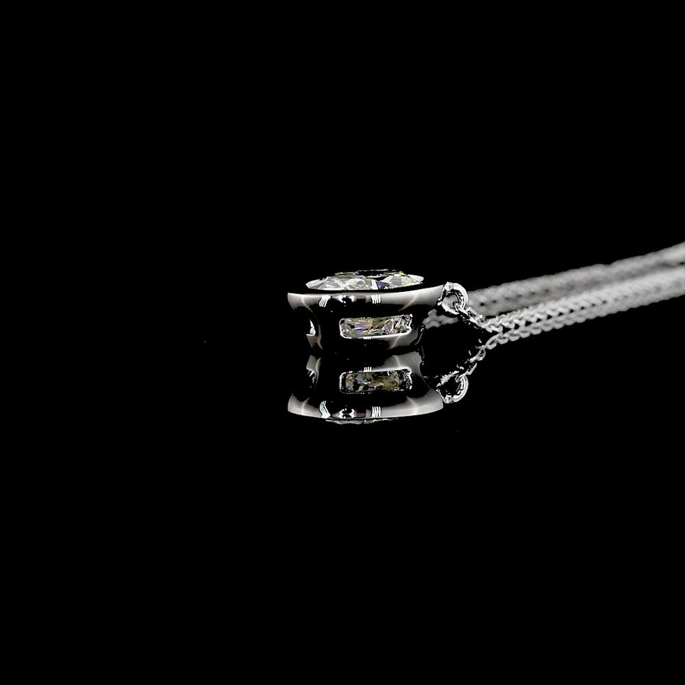 14K White Gold North-South Bezel Set Oval Lab Diamond Solitaire Pendant - 1.00 Carat Total Weight, D IF Clarity with IGI Certification - Covaloro Fine Jewelry