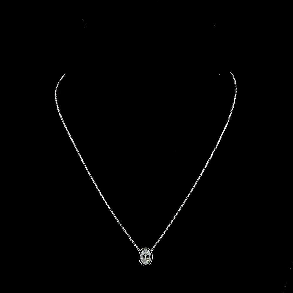 14K White Gold North-South Bezel Set Oval Lab Diamond Solitaire Pendant - 1.00 Carat Total Weight, D IF Clarity with IGI Certification - Covaloro Fine Jewelry
