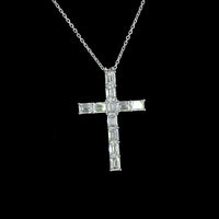 14K White Gold North-South Cross Pendant with 11 Emerald Cut Lab Grown Diamonds - 2.17 Carat Total Diamond Weight, E-F Color VS1 Clarity - Covaloro Fine Jewelry