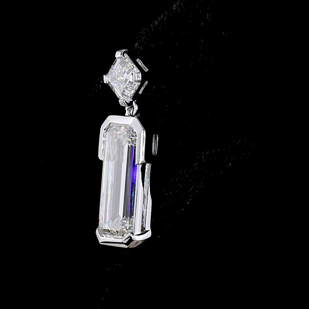 14K White Gold North-South Drop Earrings with Asscher and Emerald Cut Lab Diamonds - 4.79 Carats Total Diamond Weight - Covaloro Fine Jewelry