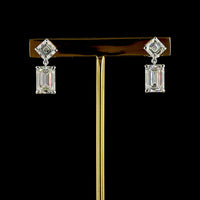 14K White Gold North-South Drop Earrings with Asscher and Emerald Cut Lab Diamonds - 7.29 Carats Total Diamond Weight - Covaloro Fine Jewelry