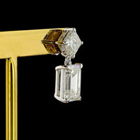 14K White Gold North-South Drop Earrings with Asscher and Emerald Cut Lab Diamonds - 7.29 Carats Total Diamond Weight - Covaloro Fine Jewelry