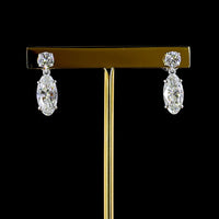 14K White Gold North-South Drop Earrings with Brilliant Top and Moval Cut Lab Diamonds - 4.36 Carats Total Diamond Weight - Covaloro Fine Jewelry