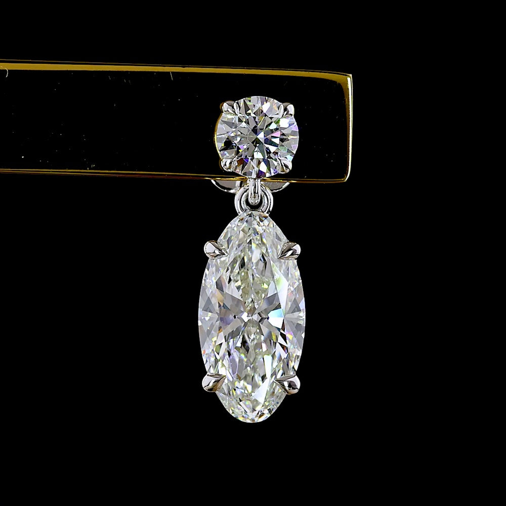 14K White Gold North-South Drop Earrings with Brilliant Top and Moval Cut Lab Diamonds - 4.36 Carats Total Diamond Weight - Covaloro Fine Jewelry