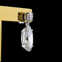 14K White Gold North-South Drop Earrings with Brilliant Top and Moval Cut Lab Diamonds - 4.36 Carats Total Diamond Weight - Covaloro Fine Jewelry