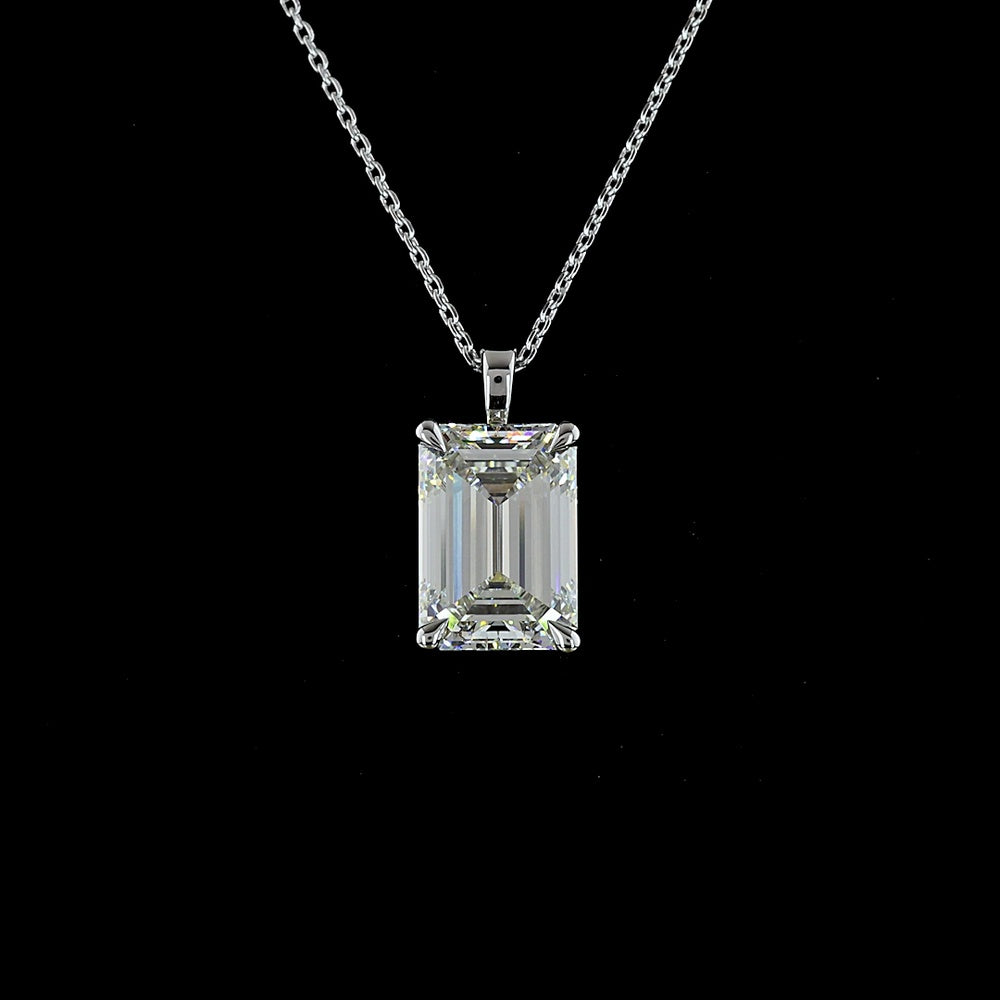 14K White Gold North-South Emerald Cut Lab Diamond Solitaire Pendant - 5.01 Carat Total Weight, G VVS2, IGI Certified - Covaloro Fine Jewelry