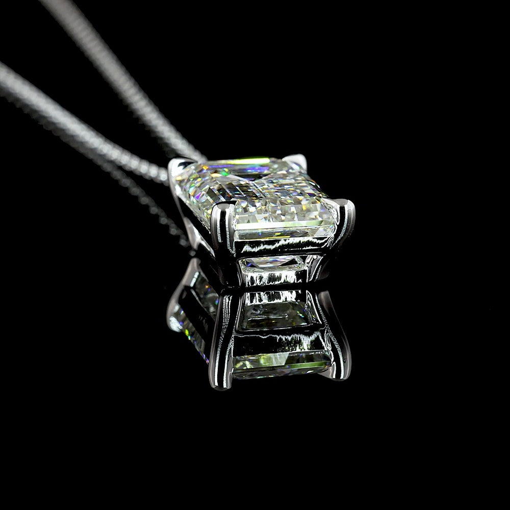 14K White Gold North-South Emerald Cut Lab Diamond Solitaire Pendant - 5.01 Carat Total Weight, G VVS2, IGI Certified - Covaloro Fine Jewelry