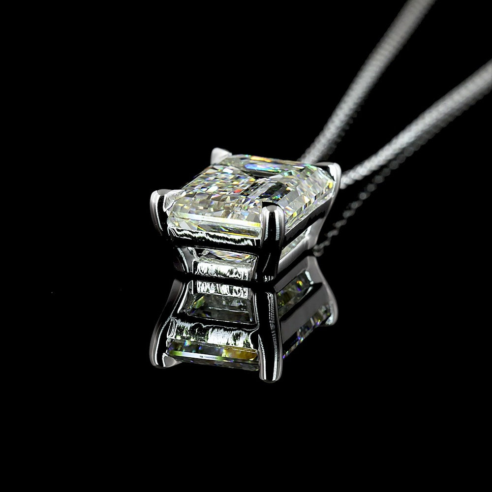 14K White Gold North-South Emerald Cut Lab Diamond Solitaire Pendant - 5.01 Carat Total Weight, G VVS2, IGI Certified - Covaloro Fine Jewelry