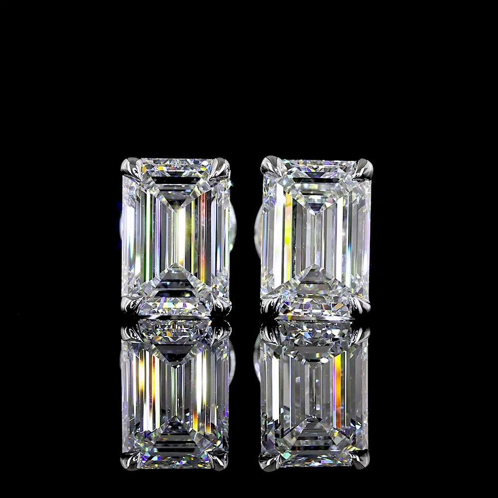 14K White Gold North-South Emerald Cut Lab Diamond Stud Earrings - 2.02 Carats Total Weight (E-F Color, VVS1 Clarity) - Covaloro Fine Jewelry