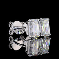 14K White Gold North-South Emerald Cut Lab Diamond Stud Earrings - 2.02 Carats Total Weight (E-F Color, VVS1 Clarity) - Covaloro Fine Jewelry