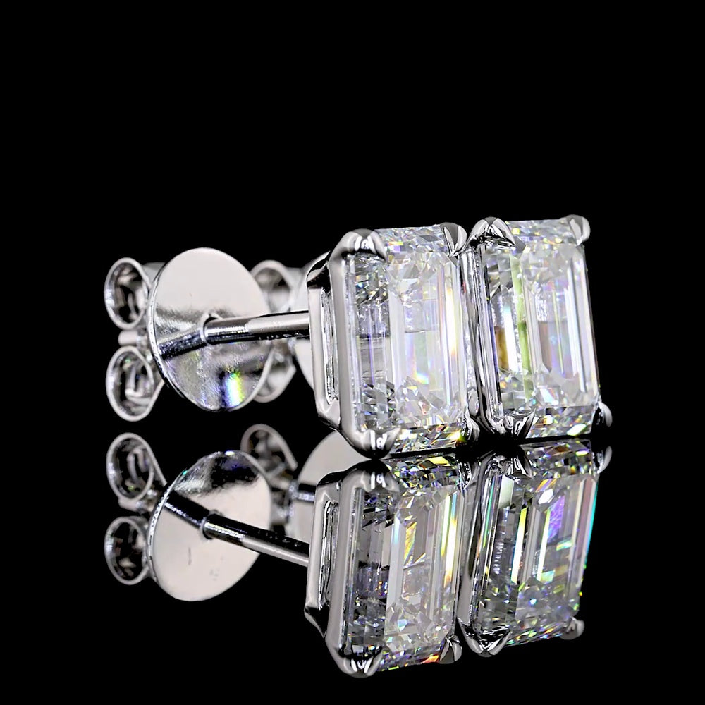 14K White Gold North-South Emerald Cut Lab Diamond Stud Earrings - 2.02 Carats Total Weight (E-F Color, VVS1 Clarity) - Covaloro Fine Jewelry