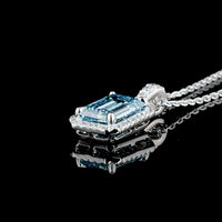 14K White Gold North-South Halo Pendant with 1.55 Carat Emerald Cut Fancy Vivid Blue Lab Diamond and 0.18 Carat Round Brilliant Lab Diamonds - 1.73 Carat Total Diamond Weight - Covaloro Fine Jewelry