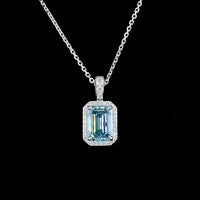 14K White Gold North-South Halo Pendant with 1.55 Carat Emerald Cut Fancy Vivid Blue Lab Diamond and 0.18 Carat Round Brilliant Lab Diamonds - 1.73 Carat Total Diamond Weight - Covaloro Fine Jewelry