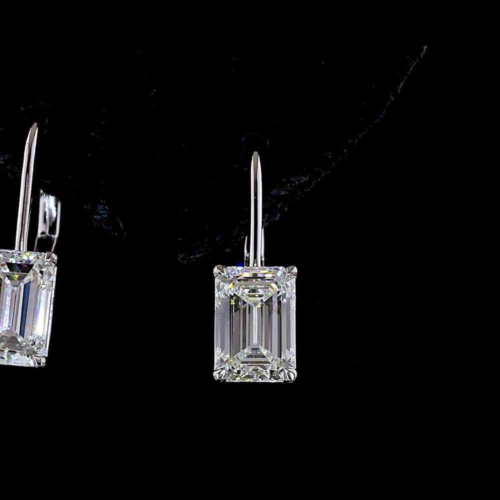 14K White Gold North-South Hanging Earrings with Emerald Cut Lab Diamonds - 3.12 Carats Total Diamond Weight (E-F Color, VVS2-VS1 Clarity) - Covaloro Fine Jewelry