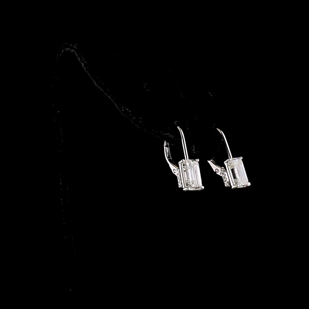 14K White Gold North-South Hanging Earrings with Emerald Cut Lab Diamonds - 3.12 Carats Total Diamond Weight (E-F Color, VVS2-VS1 Clarity) - Covaloro Fine Jewelry