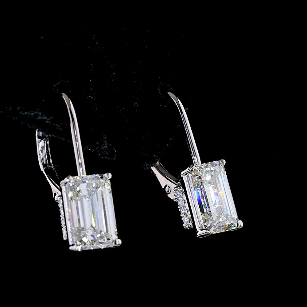 14K White Gold North-South Hanging Earrings with Emerald Cut Lab Diamonds - 3.12 Carats Total Diamond Weight (E-F Color, VVS2-VS1 Clarity) - Covaloro Fine Jewelry