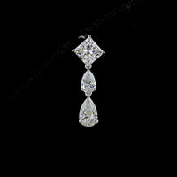 14K White Gold North-South Hanging Earrings with Princess Cut and Pear Shape Lab Diamonds - 2.97 Carats Total Diamond Weight - Covaloro Fine Jewelry