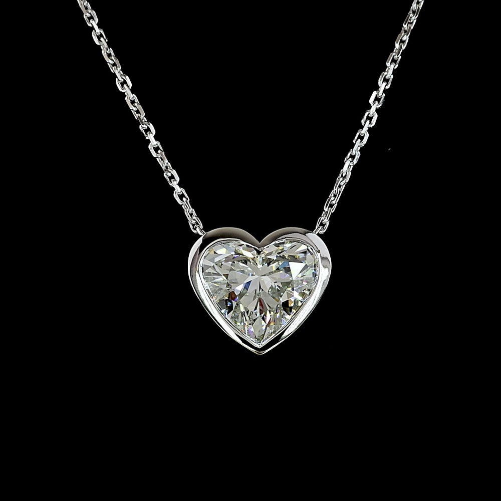 14K White Gold North-South Heart Shaped Solitaire Pendant with Bezel Set Lab Diamond - 2.04 Carat Total Weight, E-F Color VS1 Clarity - Covaloro Fine Jewelry