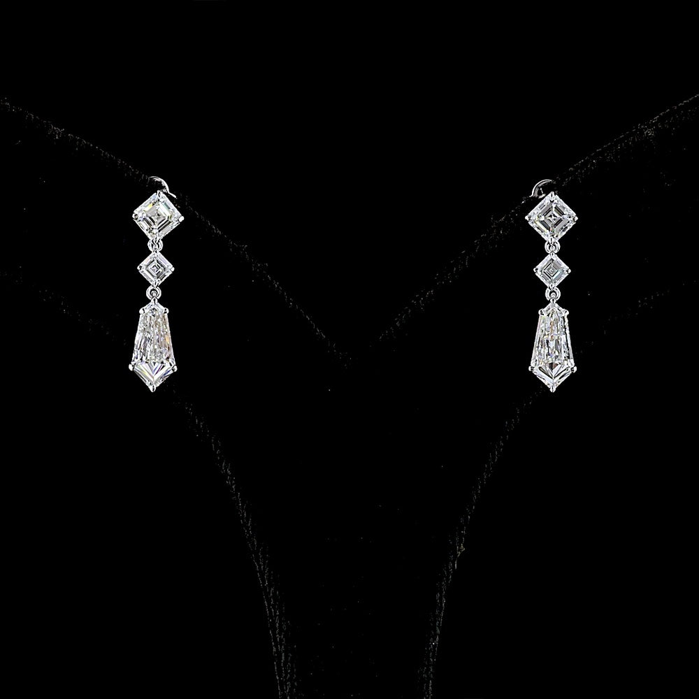 14K White Gold North-South Kite and Asscher Cut Lab Diamond Drop Earrings - 2.24 Carats Total Diamond Weight - Covaloro Fine Jewelry