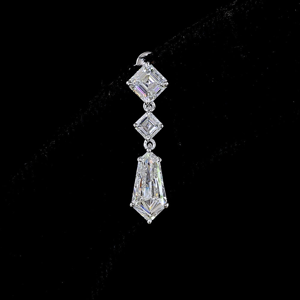14K White Gold North-South Kite and Asscher Cut Lab Diamond Drop Earrings - 2.24 Carats Total Diamond Weight - Covaloro Fine Jewelry