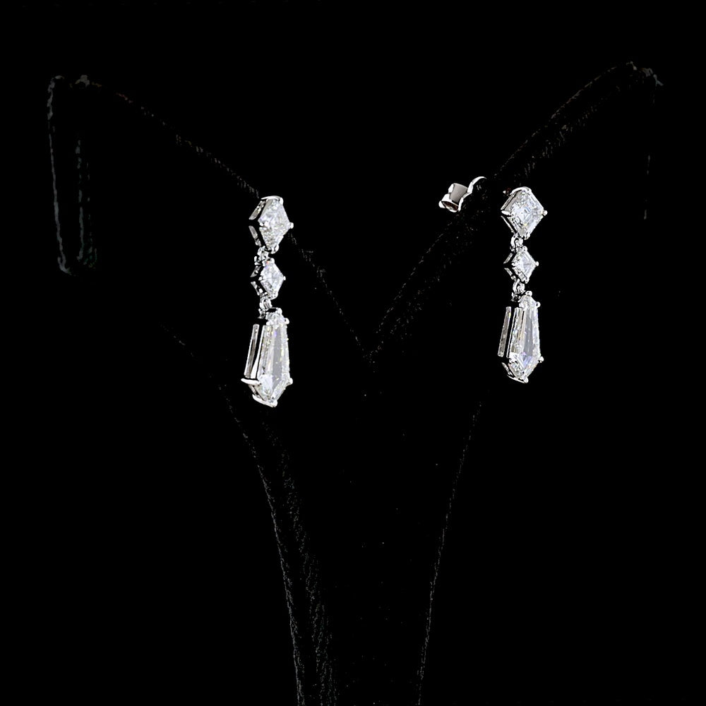 14K White Gold North-South Kite and Asscher Cut Lab Diamond Drop Earrings - 2.24 Carats Total Diamond Weight - Covaloro Fine Jewelry
