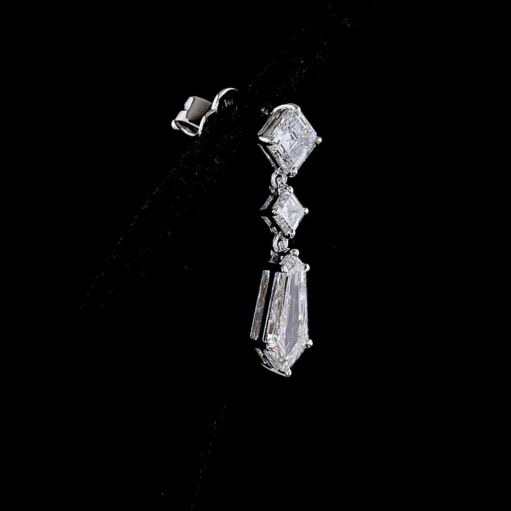 14K White Gold North-South Kite and Asscher Cut Lab Diamond Drop Earrings - 2.24 Carats Total Diamond Weight - Covaloro Fine Jewelry