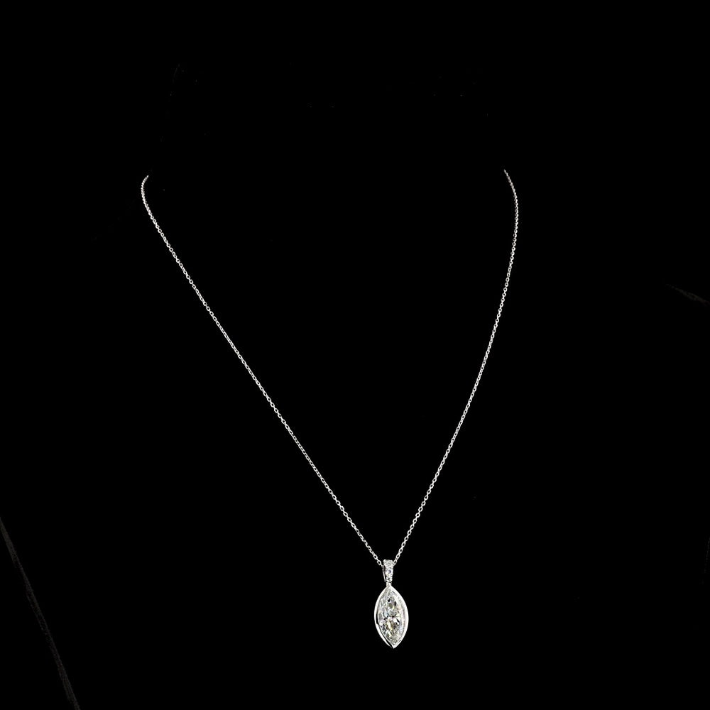 14K White Gold North-South Marquise Cut Lab Diamond Pendant with Bezel Setting and Accent Diamonds - 2.62 Carat Total Weight, E-F Color VS Clarity - Covaloro Fine Jewelry