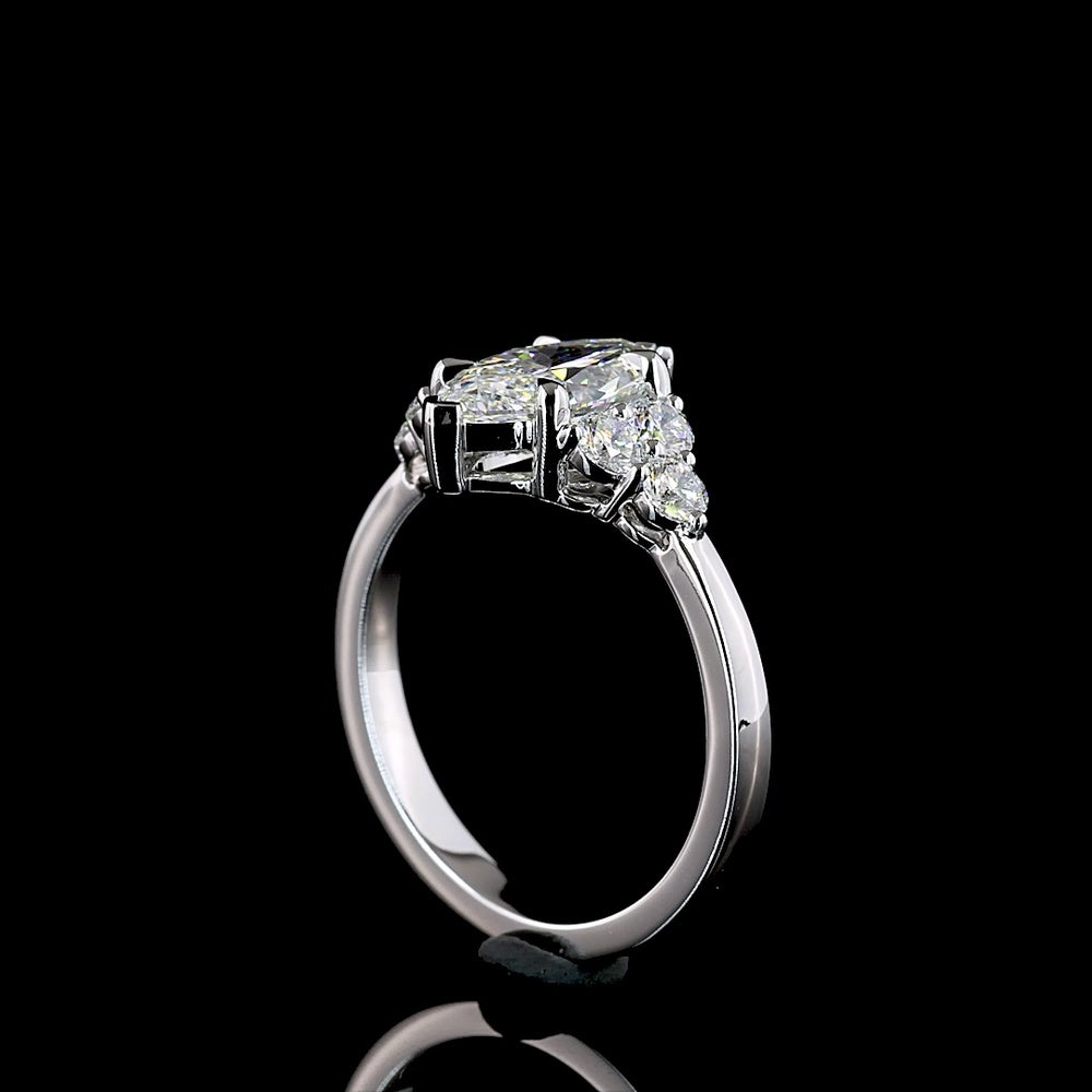 14K White Gold North-South Marquise Cut Lab Diamond Ring with Graduated Brilliant Accents - 1.99 Carats Total Diamond Weight - Covaloro Fine Jewelry