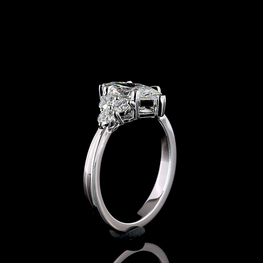 14K White Gold North-South Marquise Cut Lab Diamond Ring with Graduated Brilliant Accents - 1.99 Carats Total Diamond Weight - Covaloro Fine Jewelry