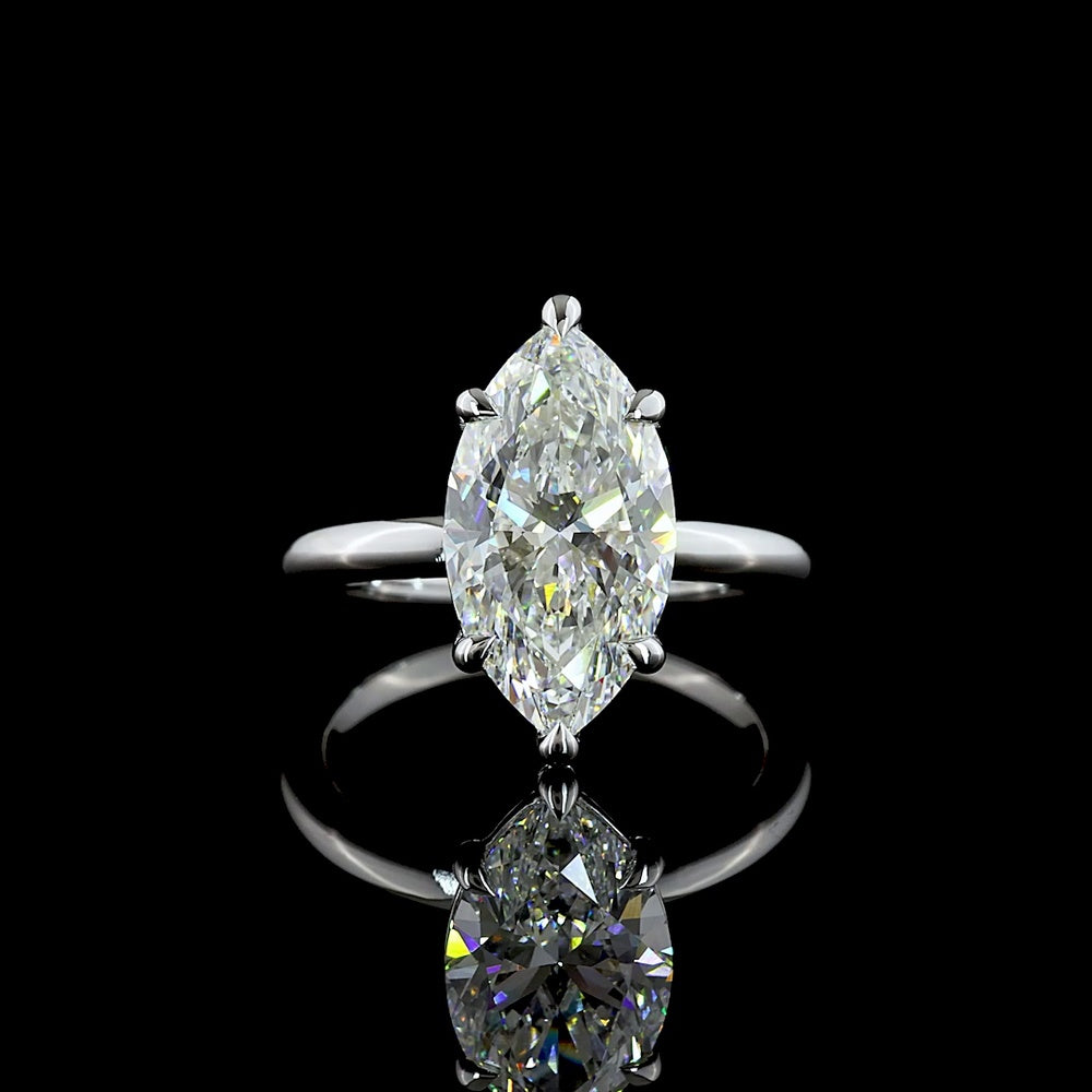 14K White Gold North-South Marquise Cut Lab Diamond Solitaire Ring - 4.17 Carat E VVS2 IGI Certified - Covaloro Fine Jewelry