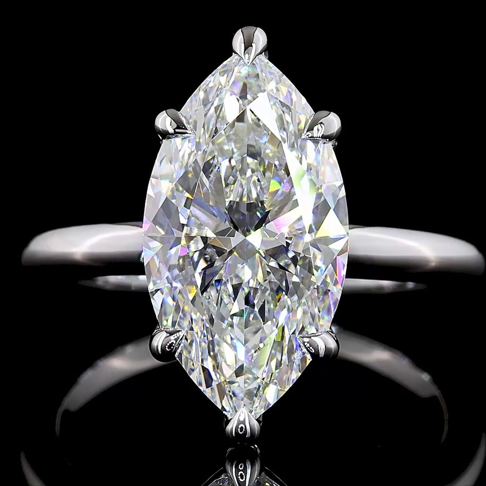 14K White Gold North-South Marquise Cut Lab Diamond Solitaire Ring - 4.17 Carat E VVS2 IGI Certified - Covaloro Fine Jewelry