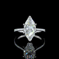 14K White Gold North-South Marquise Cut Lab Diamond Solitaire Shank Ring with 33 Accent Diamonds - 3.45 Carats Total Diamond Weight - Covaloro Fine Jewelry