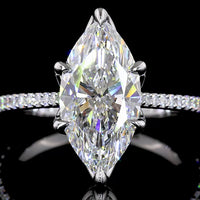 14K White Gold North-South Marquise Cut Lab Diamond Solitaire Shank Ring with 33 Accent Diamonds - 3.45 Carats Total Diamond Weight - Covaloro Fine Jewelry