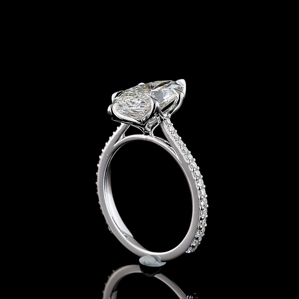 14K White Gold North-South Marquise Cut Lab Diamond Solitaire Shank Ring with 33 Accent Diamonds - 3.45 Carats Total Diamond Weight - Covaloro Fine Jewelry