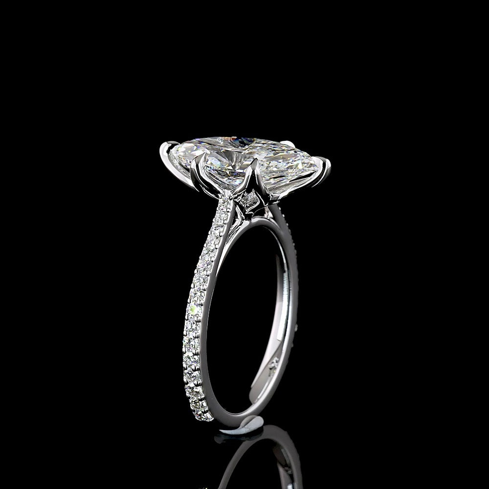 14K White Gold North-South Marquise Cut Lab Diamond Solitaire Shank Ring with 33 Accent Diamonds - 3.45 Carats Total Diamond Weight - Covaloro Fine Jewelry