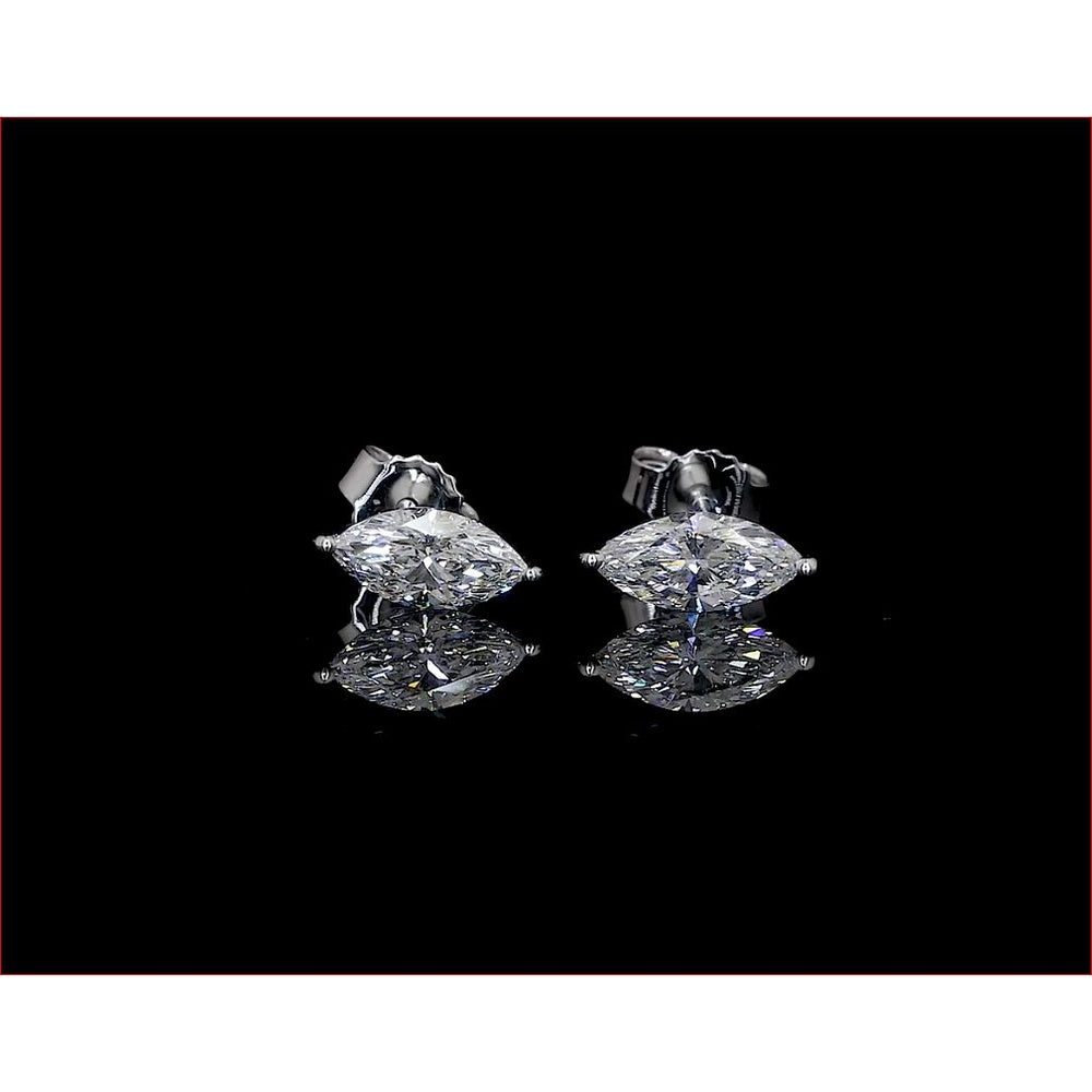 14K White Gold North-South Marquise Cut Lab Diamond Stud Earrings - 1.91 Carat Total Weight (E-F VS2) - Covaloro Fine Jewelry