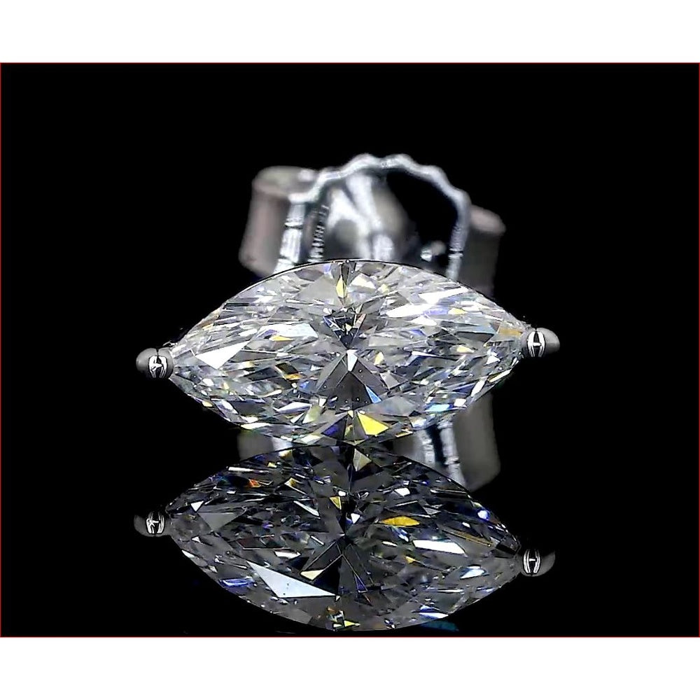 14K White Gold North-South Marquise Cut Lab Diamond Stud Earrings - 1.91 Carat Total Weight (E-F VS2) - Covaloro Fine Jewelry