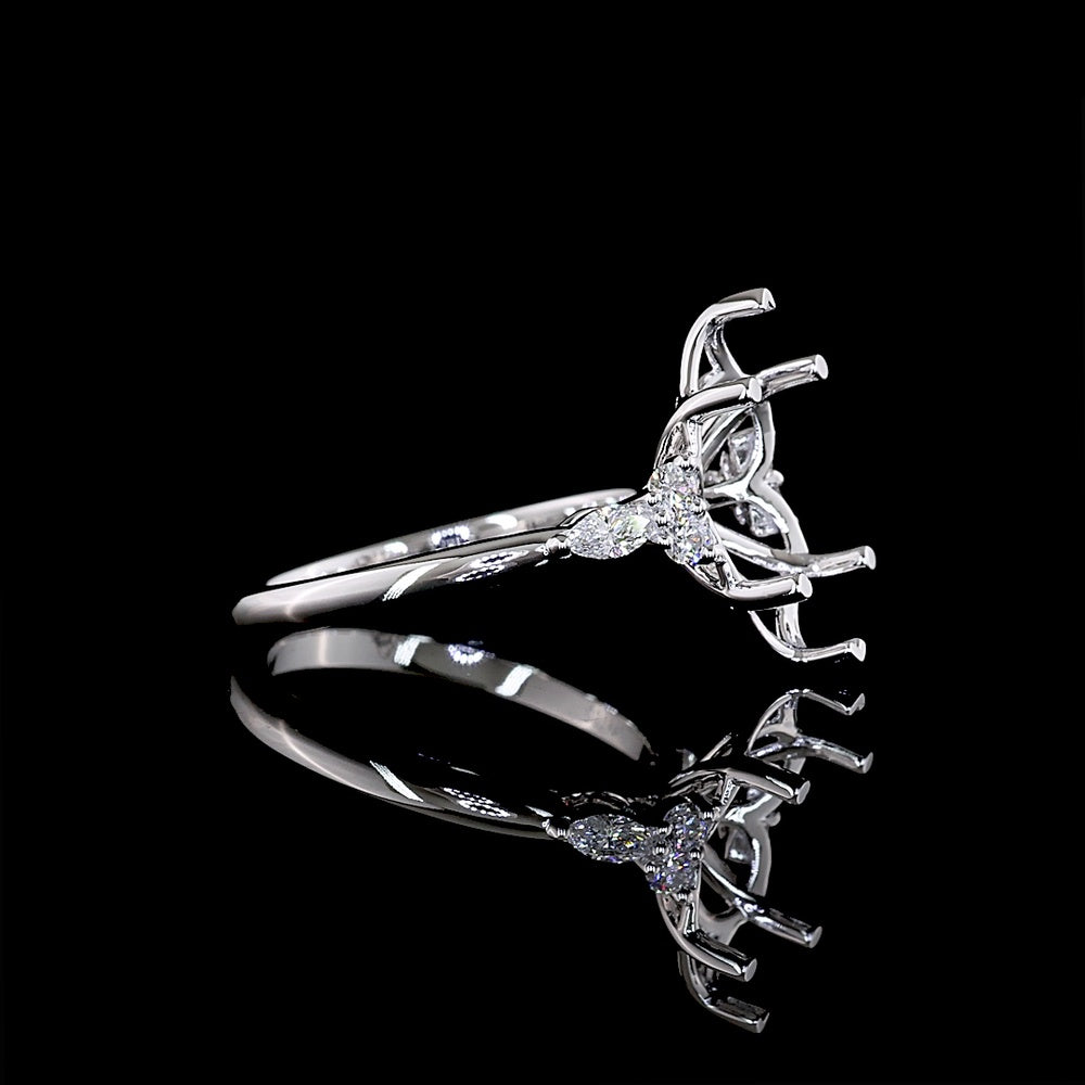14K White Gold North-South Marquise Shape Special Ring with Floral Cage Design - 3.47 Carats Total Weight Lab Diamonds (Center 3.22 Carats E VVS2 Marquise) - Covaloro Fine Jewelry