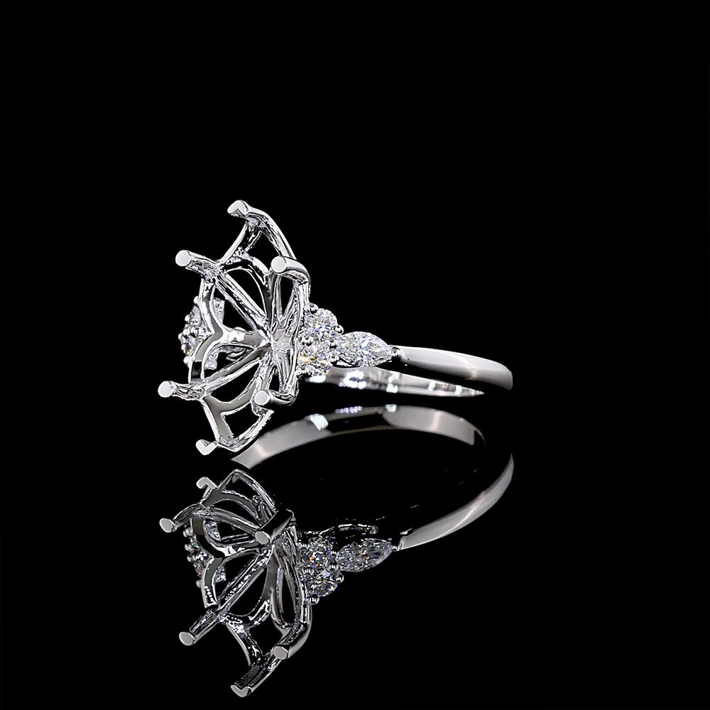 14K White Gold North-South Marquise Shape Special Ring with Floral Cage Design - 3.47 Carats Total Weight Lab Diamonds (Center 3.22 Carats E VVS2 Marquise) - Covaloro Fine Jewelry