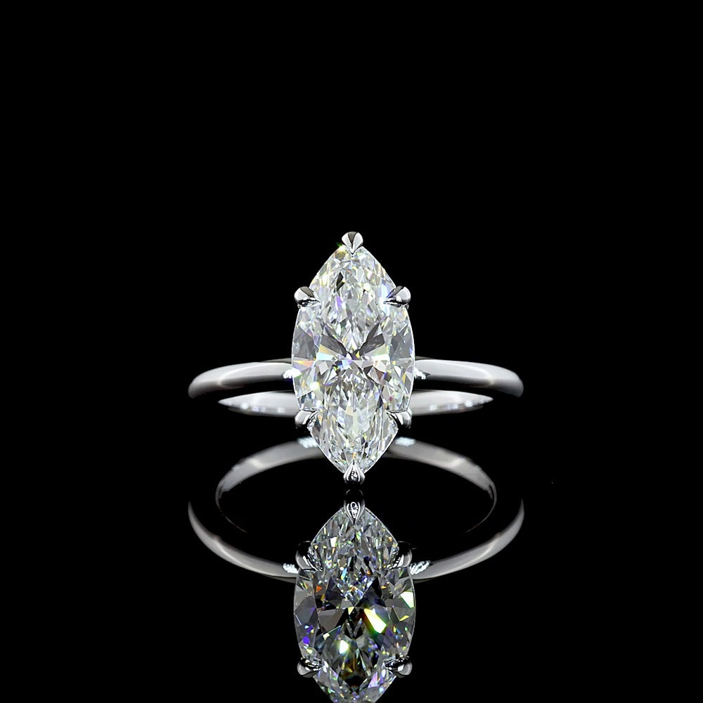 14K White Gold North-South Marquise Solitaire Ring with 2.60 Carat Lab Grown D VVS2 Diamond - IGI Certified - Covaloro Fine Jewelry