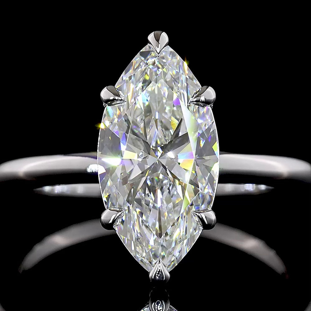 14K White Gold North-South Marquise Solitaire Ring with 2.60 Carat Lab Grown D VVS2 Diamond - IGI Certified - Covaloro Fine Jewelry