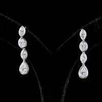 14K White Gold North-South Mixed Shape Hanging Earrings with Bezel Set Marquise Oval and Pear Lab Diamonds - 3.57 Carats Total Diamond Weight - Covaloro Fine Jewelry