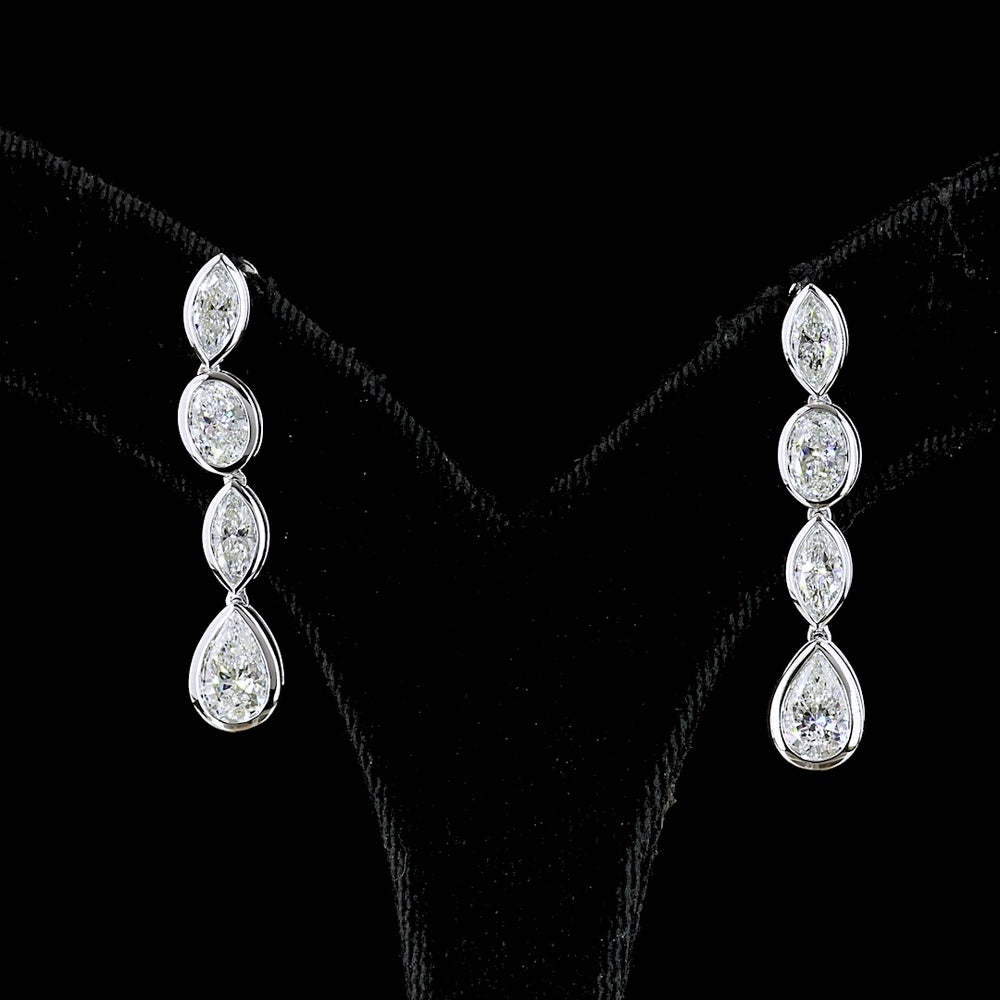 14K White Gold North-South Mixed Shape Hanging Earrings with Bezel Set Marquise Oval and Pear Lab Diamonds - 3.57 Carats Total Diamond Weight - Covaloro Fine Jewelry