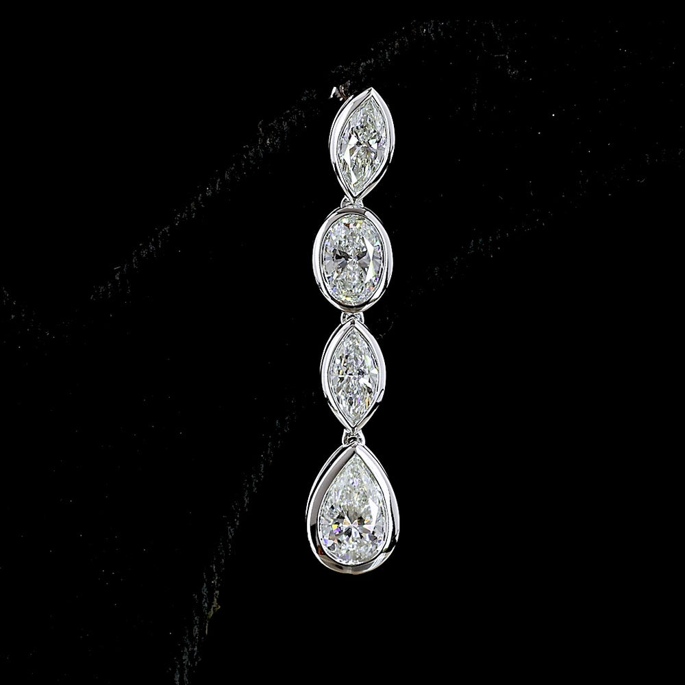 14K White Gold North-South Mixed Shape Hanging Earrings with Bezel Set Marquise Oval and Pear Lab Diamonds - 3.57 Carats Total Diamond Weight - Covaloro Fine Jewelry