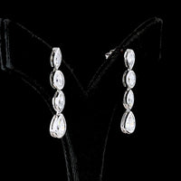 14K White Gold North-South Mixed Shape Hanging Earrings with Bezel Set Marquise Oval and Pear Lab Diamonds - 3.57 Carats Total Diamond Weight - Covaloro Fine Jewelry